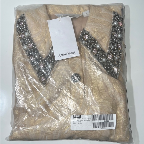 & Other Stories jacquard mini swing dress with embellished collar GOLD-Size US 6 - Picture 6 of 8